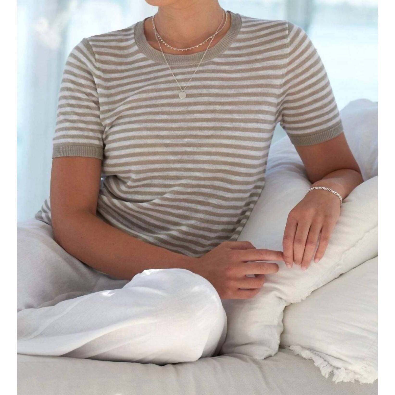 New Foil Why Knot Stripe Top In Clean Khaki